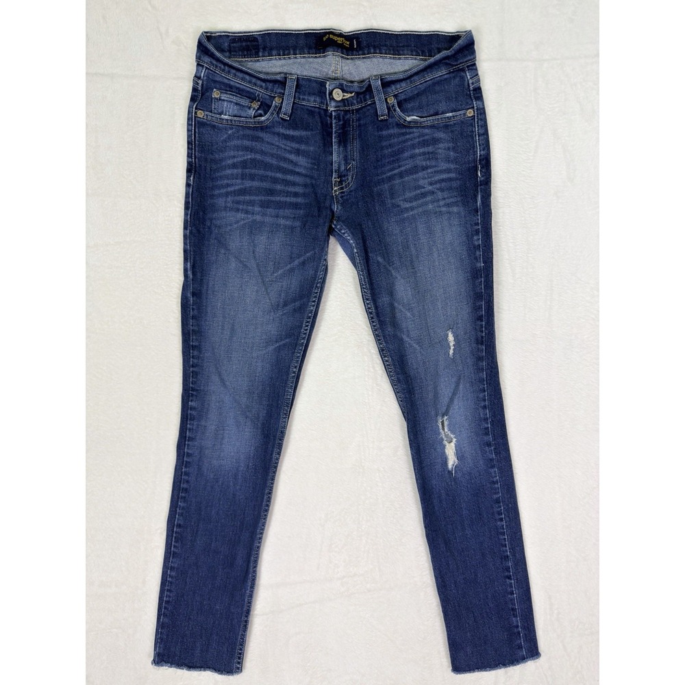Levis 524‎ Jeans Womens 9 Blue Skinny Medium Wash Distressed Denim Too Superlow